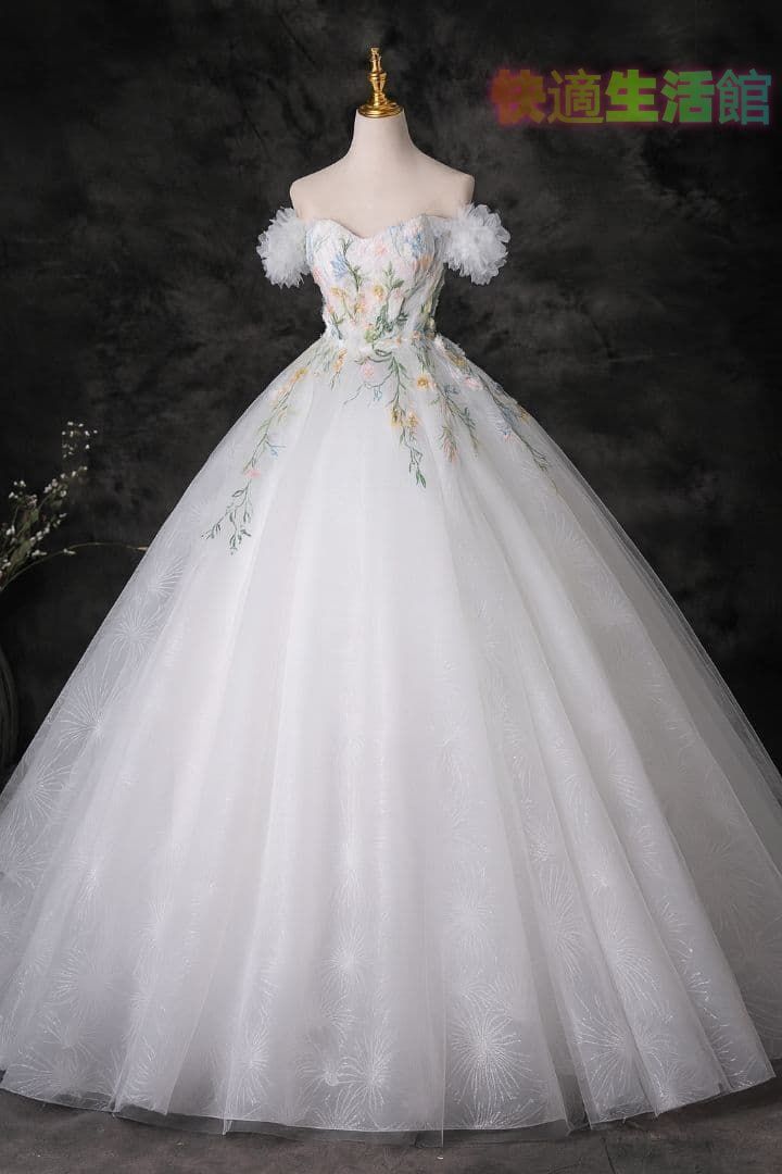【セール】新品 花の楽園に舞い降りたような 可憐で幻想的なホワイトプリンセスドレスlf515
