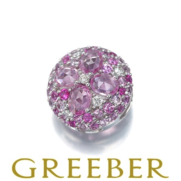 ピンクサファイア 1.13ct ダイヤ ダイヤモンド 0.06ct パヴェ フラワー ペンダントトップ K18WG #194351