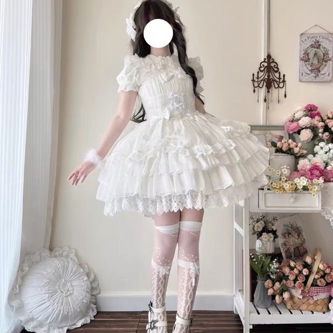 ブラック🖤 ホワイト🤍 ロリータ ワンピース ゴシック フリル リボン