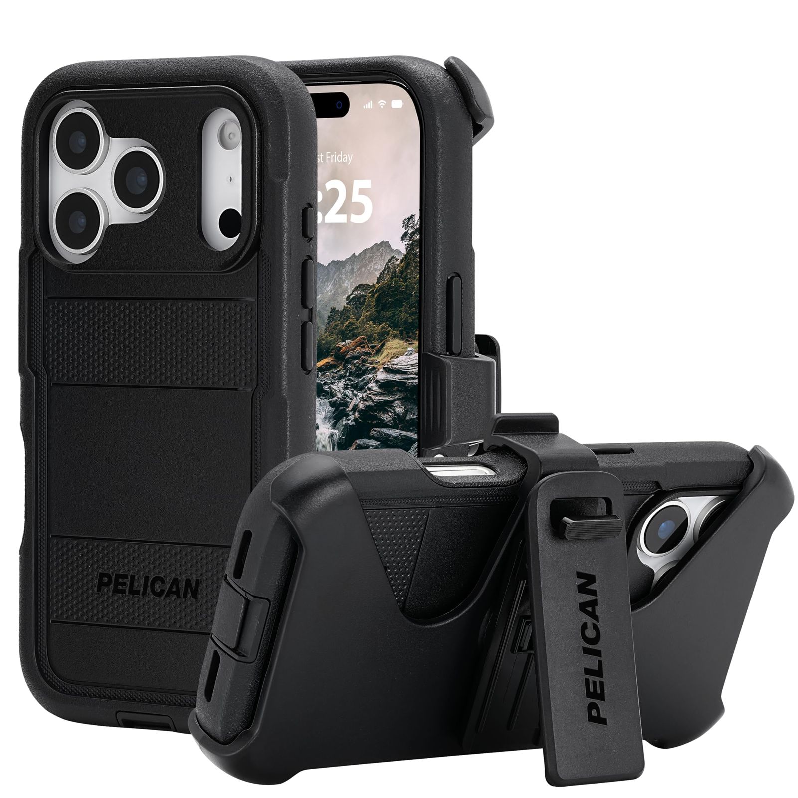 Pelican Voyager iPhone 17 Pro ケース [MagSafe対応] 頑丈なスマホケース 24フィートのミリタリーグレードの落下保護 - iPhone 17 Pro用ベルトクリップホルスター付き高耐久電話カバー - ブラックPP0573