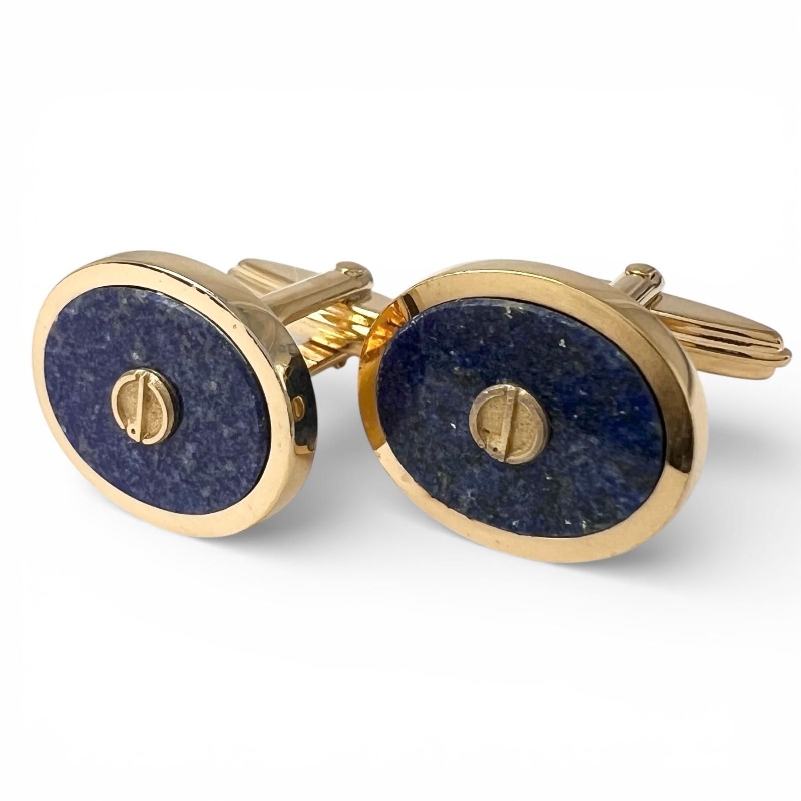 美品▲Dunhill ダンヒル ラピスラズリ オーバル dロゴ カフスボタン カフリンクス ゴールド ブルー メンズ 美品△Dunhill ダンヒル ラピスラズリ オーバル dロゴ カフスボタン