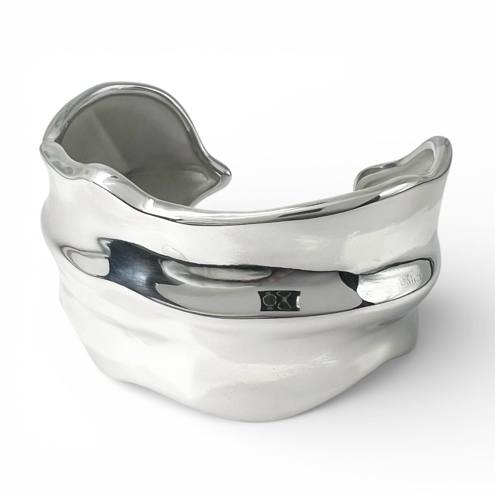 極美品▲TIFFANY&Co. ティファニー ヴィンテージ 925 リーフ カフ バングル アクセサリー シルバー 箱付き 重量66.8g レディース