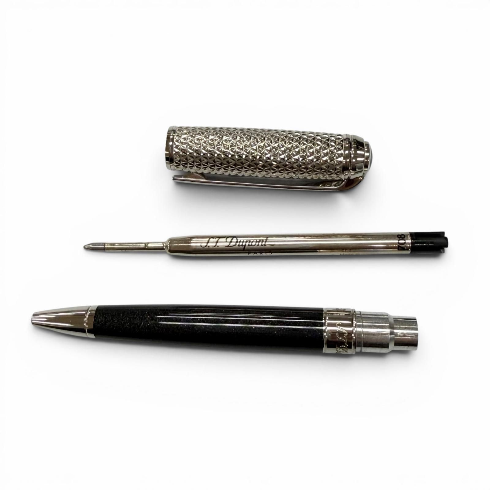 極美品▼Dupont デュポン ラインD デュオ トーン ラメ ツイスト式 ボールペン ブラック シルバー フランス製 メンズ 筆記確認済み 極美品▽Dupont デュポン ラインD デュオ トーン ラメ ツイスト式