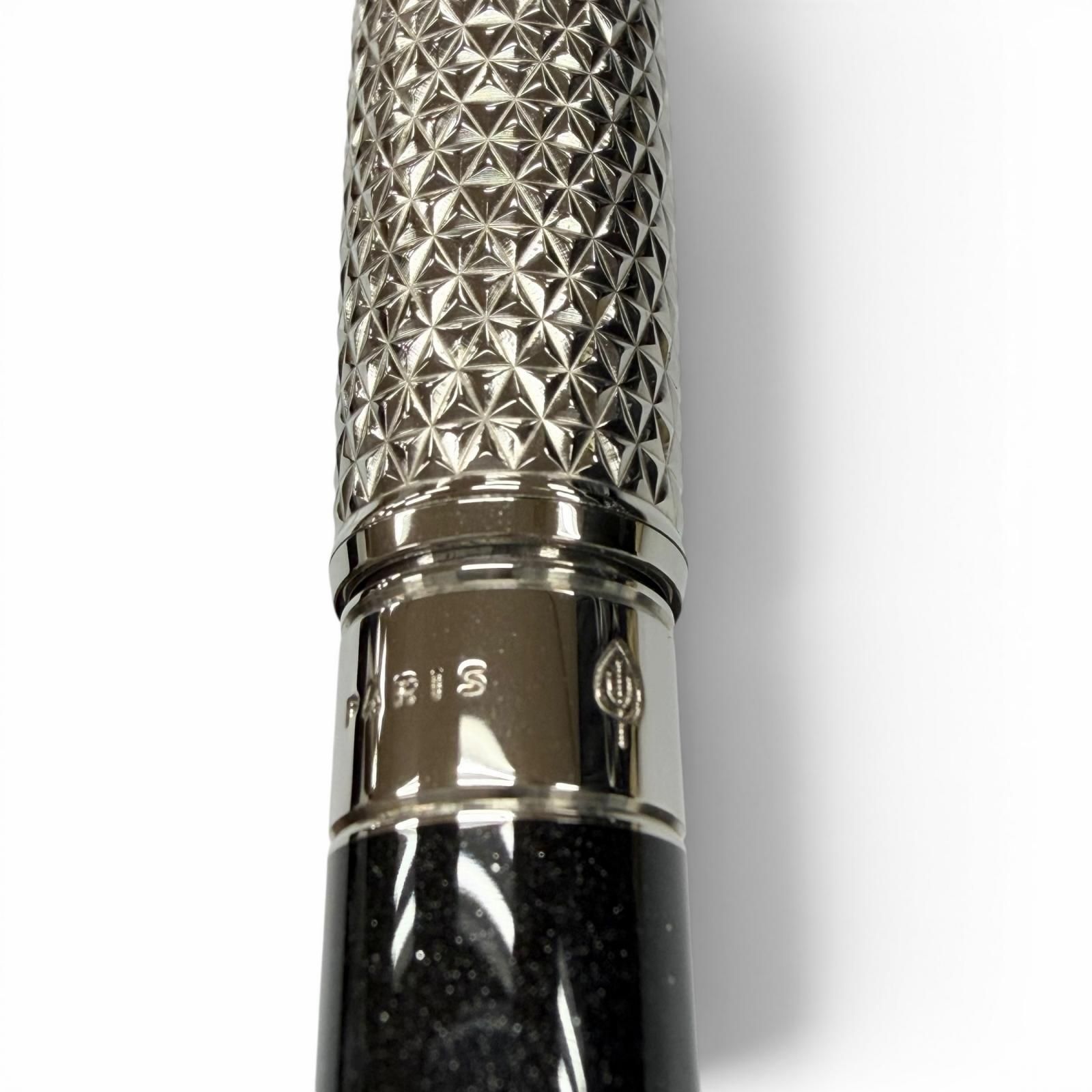 極美品▼Dupont デュポン ラインD デュオ トーン ラメ ツイスト式 ボールペン ブラック シルバー フランス製 メンズ 筆記確認済み 極美品▽Dupont デュポン ラインD デュオ トーン ラメ ツイスト式