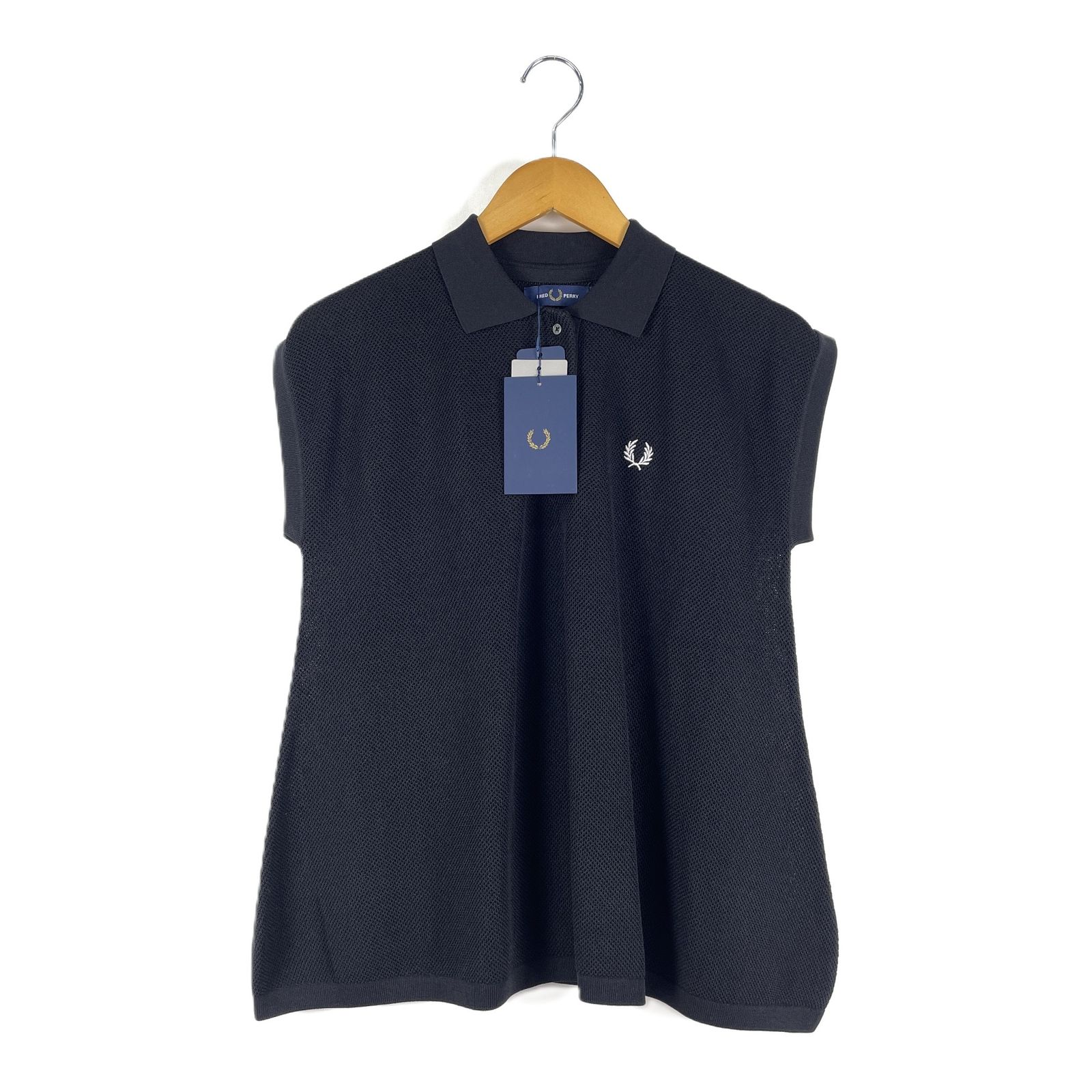 タグ付き　FRED　PERRY　フレッドペリー　FZ5413　メッシュ ロゴエンブロイダリー ノースリーブポロシャツ　半袖ポロシャツ　Fサイズ　ブラック
