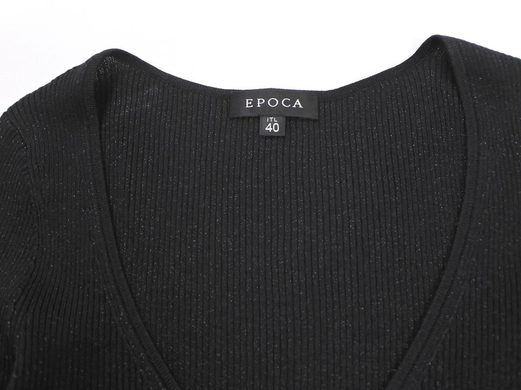 EPOCA エポカ シルク混 フリル リブ ニット カーディガン size40/黒 EPOCA エポカ シルク混 フリル リブ ニット カーディガン size40/黒