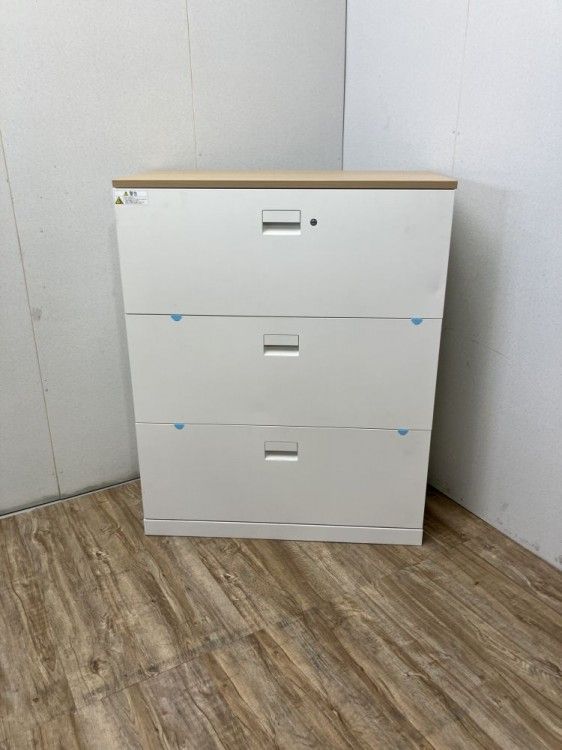 【中古品】イトーキ エスキャビネットシリーズ 天板付3段ラテラル書庫 H1-M1090AAS-W9 ナチュラル
