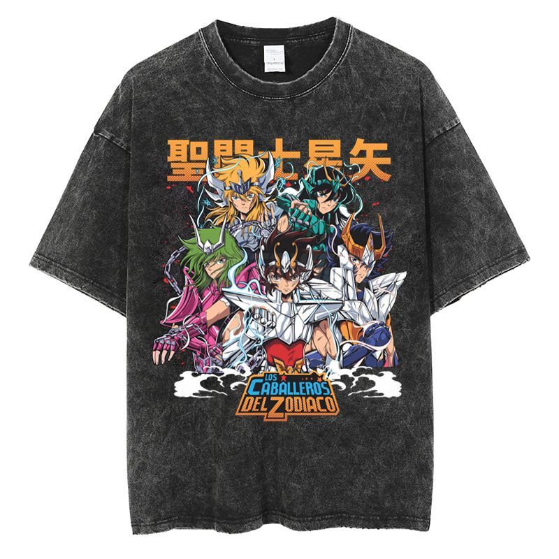 アニメ 聖闘士星矢 プリント Tシャツ ヴィンテージ加工 カジュアル