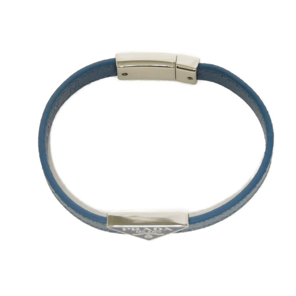 PRADA プラダ サフィアーノ ブラスレ M エナメル ブルー シルバー 美品