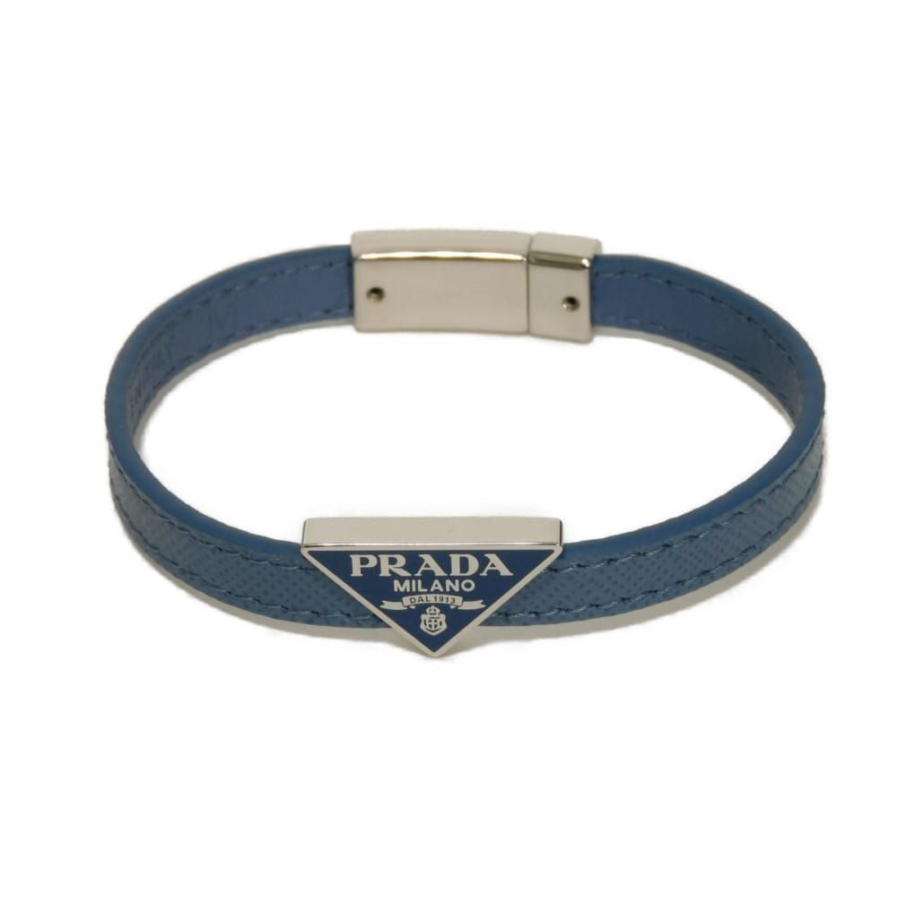 PRADA プラダ サフィアーノ ブラスレ M エナメル ブルー シルバー 美品