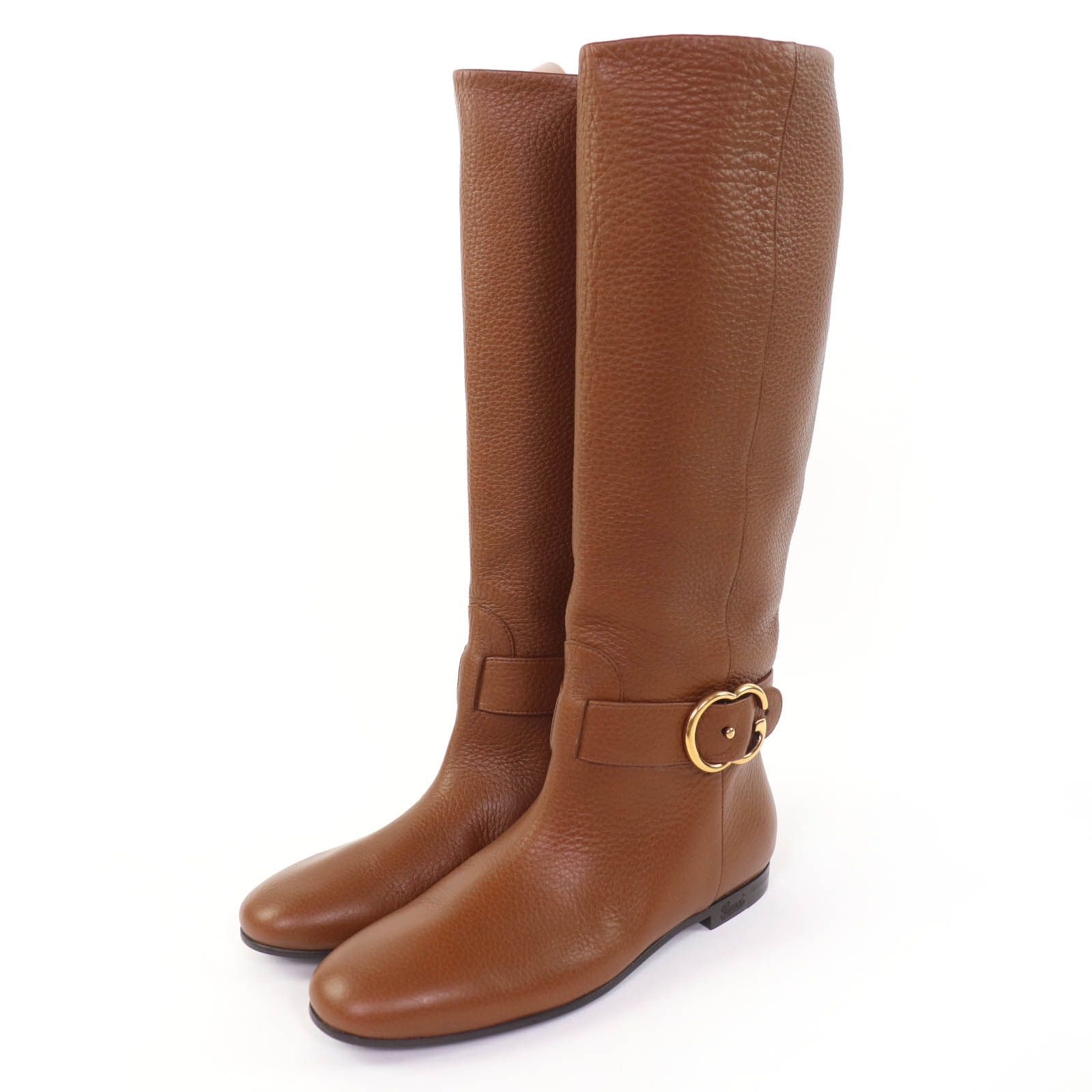 極美品☆GUCCI グッチ 270205 GG金具 レザー ロングブーツ ブラウン