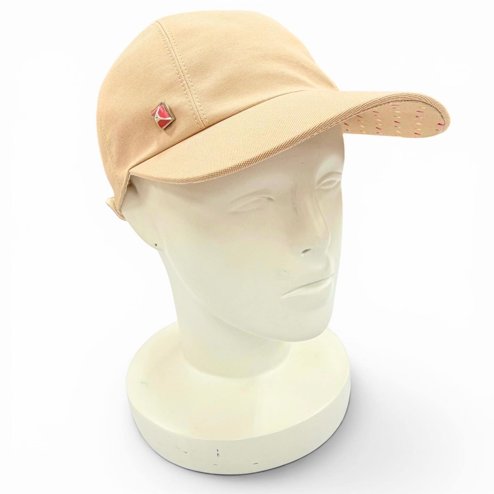 極美品△HERMES エルメス キャスケット デイヴィス ドット メドール コットン100％ シルバー金具 セリエボタン キャップ 帽子 ベージュ 57 フランス製 正規品 レディース オススメ◎