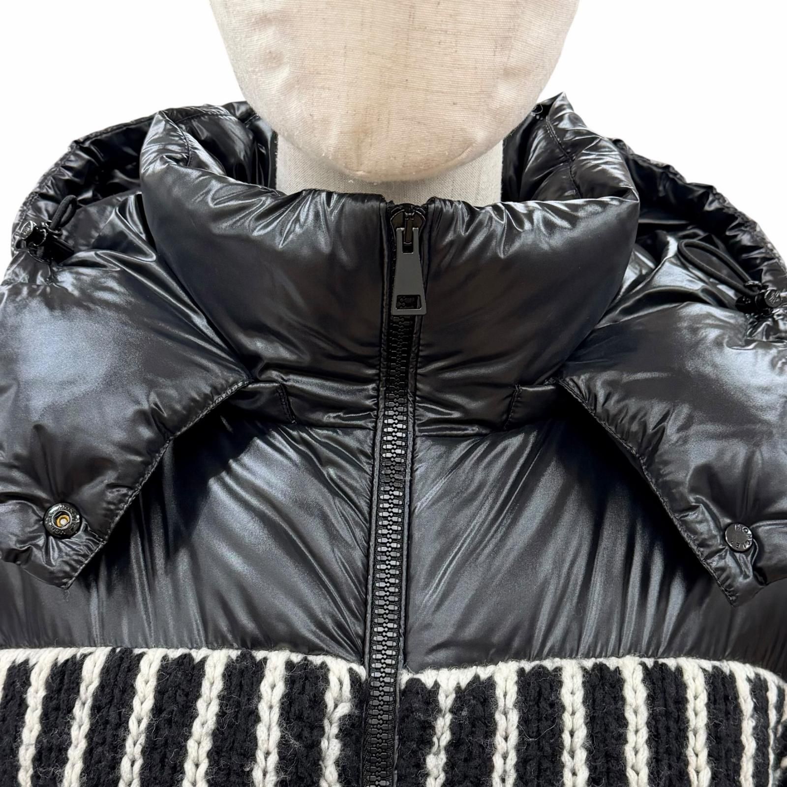 美品★モンクレール★高級アルパカ混 ニット異素材MIXダウンジャケット 黒 極美品◇MONCLER モンクレール 21-22AW HYOSERIS アルパカ混 ロゴ