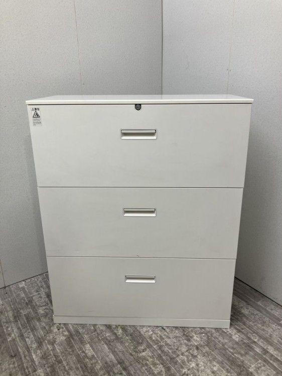 【中古品】ナイキ 天板付3段ラテラル書庫 ホワイト