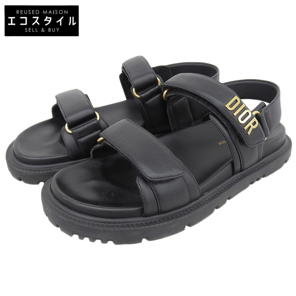 DIOR　ディオール　ディオールアクト ラムスキン メタルロゴ バックストラップサンダル メンズ ブラック×ゴールド 39 KCQ547LAB　39