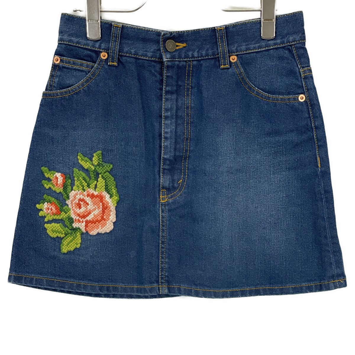 GUCCI グッチ 456973 ブルー バラ刺しゅうデニムミニスカート 40 