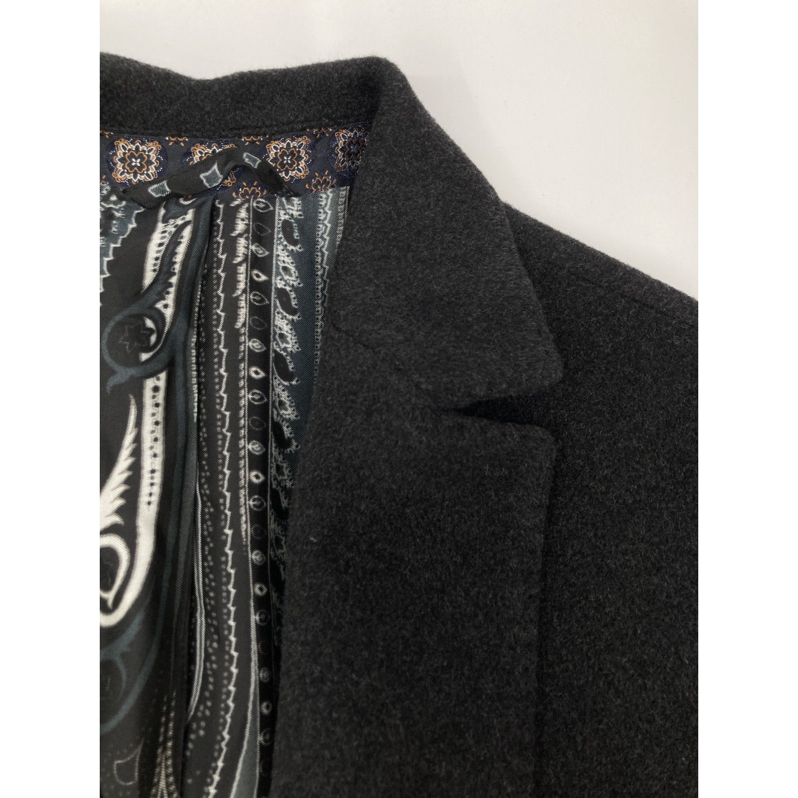 ETRO エトロ グレー カシミヤ100 裏地ペイズリー柄 ロングコート 50