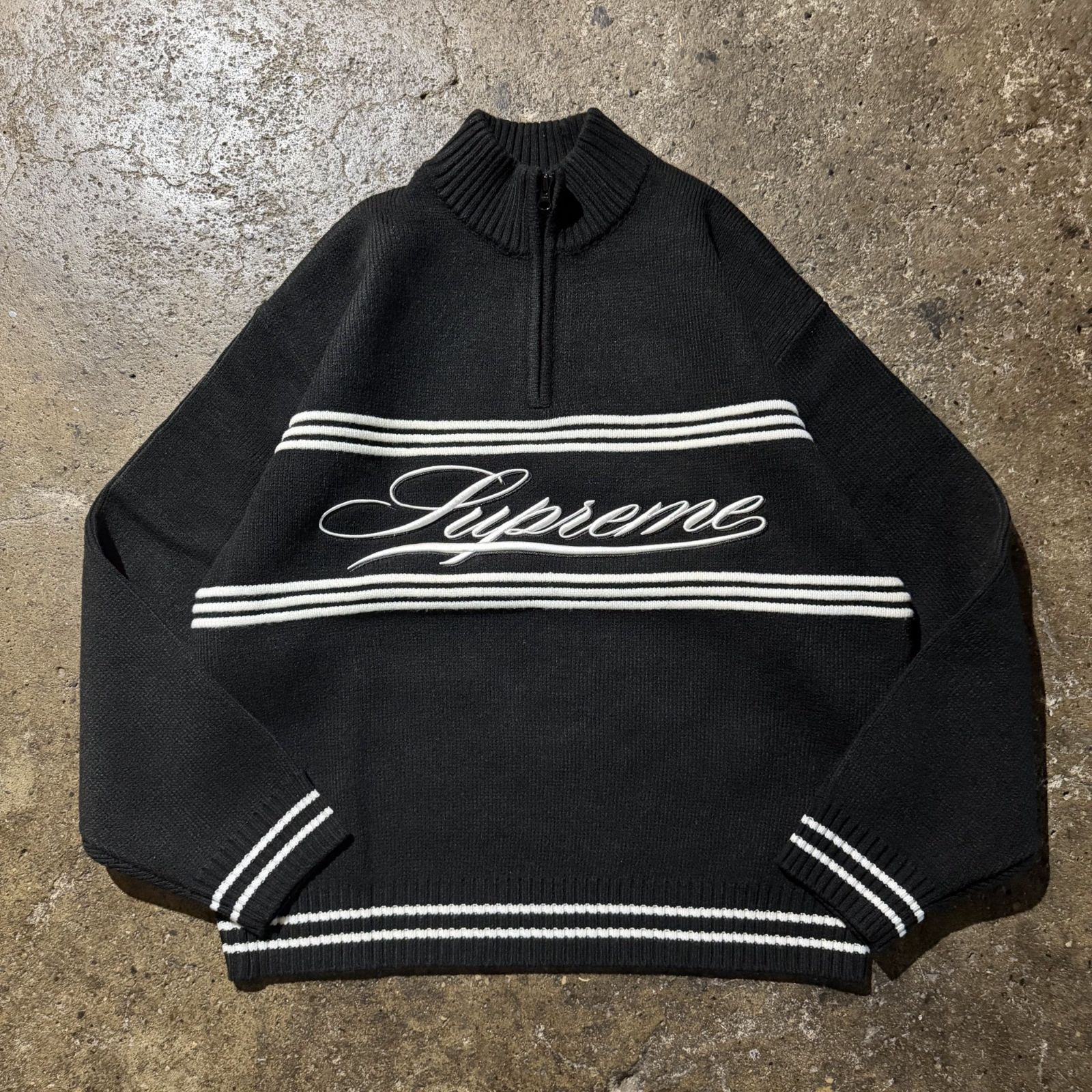 Supreme 25aw Script Stripe Half Zip Sweater ブラック L 