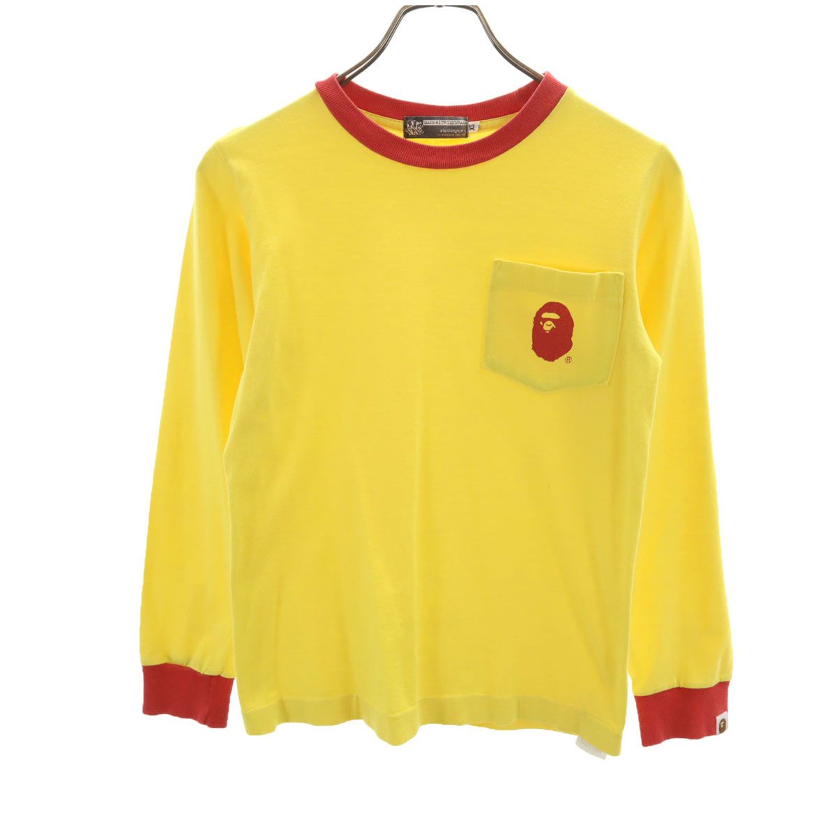 A BATHING APE アベイシングエイプ 日本製 長袖 Tシャツ XS イエロー 