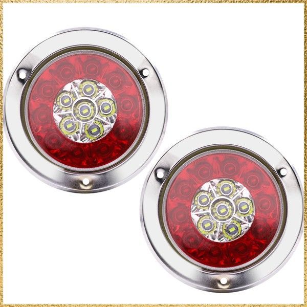 ☆彡送料無料でお届け☆彡レッド Ygmylandbb LED トラック テールランプ トレーラー テールライト 12V 24V兼用（ブレーキ、スモール、バックランプ一体）汎用 丸型 トラック トレーラー ボート尾灯 レッドとホワイト 2個セット