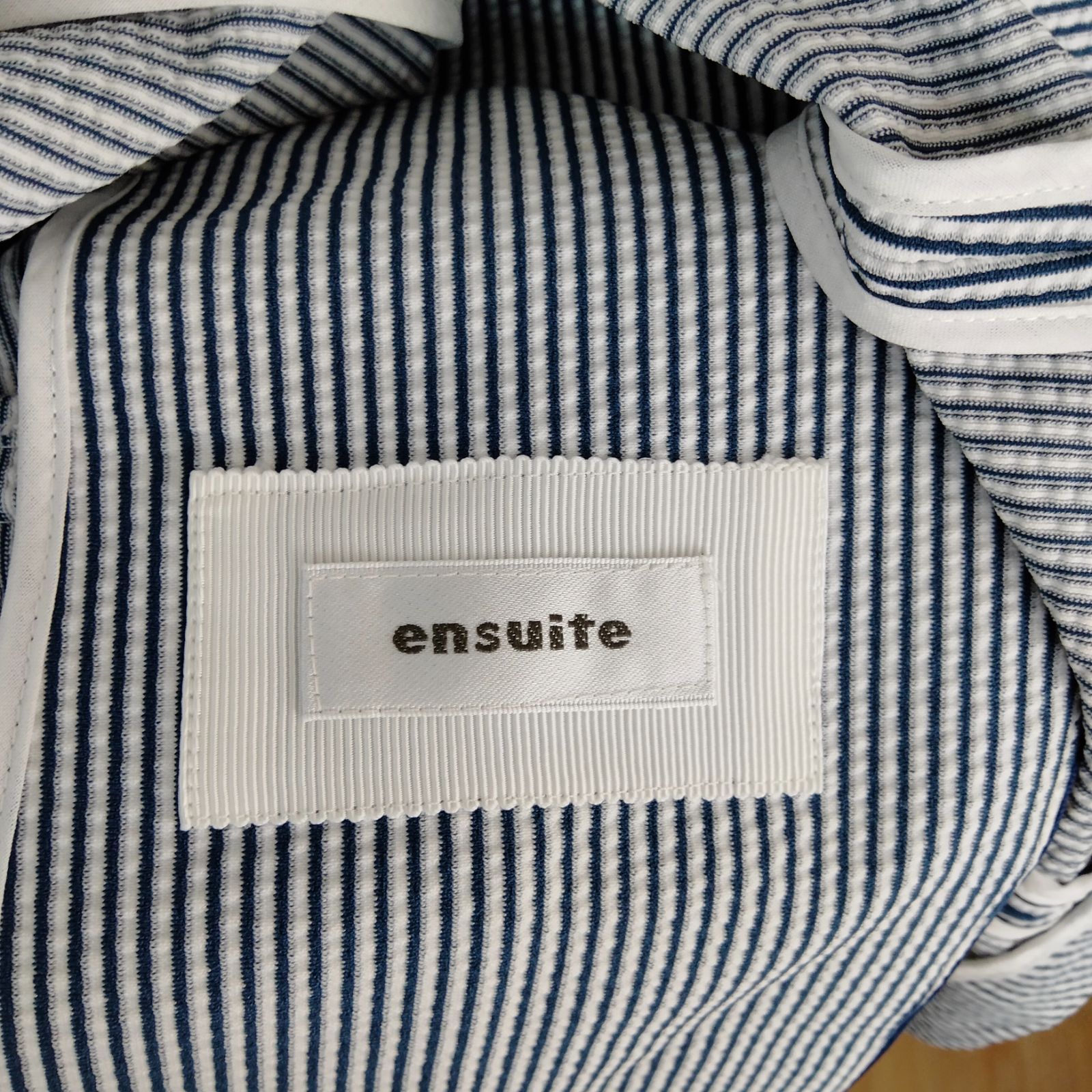 ensuite エンスウィート ノーカラー ジャケット ストライプ柄 ブルー 