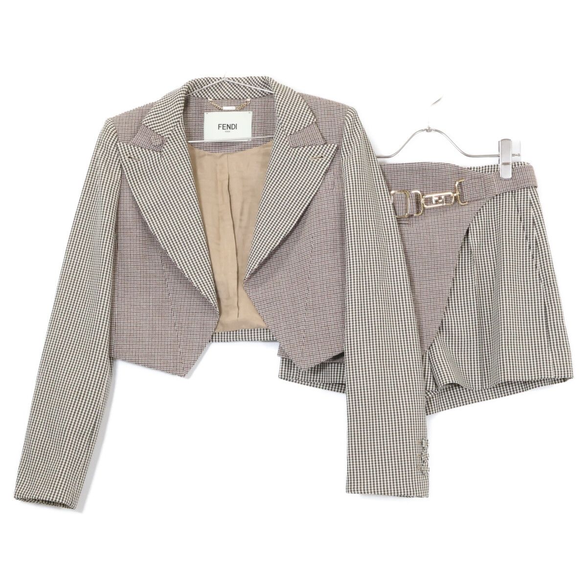 FENDI　フェンディ　【美品/国内正規】FJ7292/FR6410 AKSM ガンクラブチェック ショートジャケット/ショートパンツ セットアップ　38/38