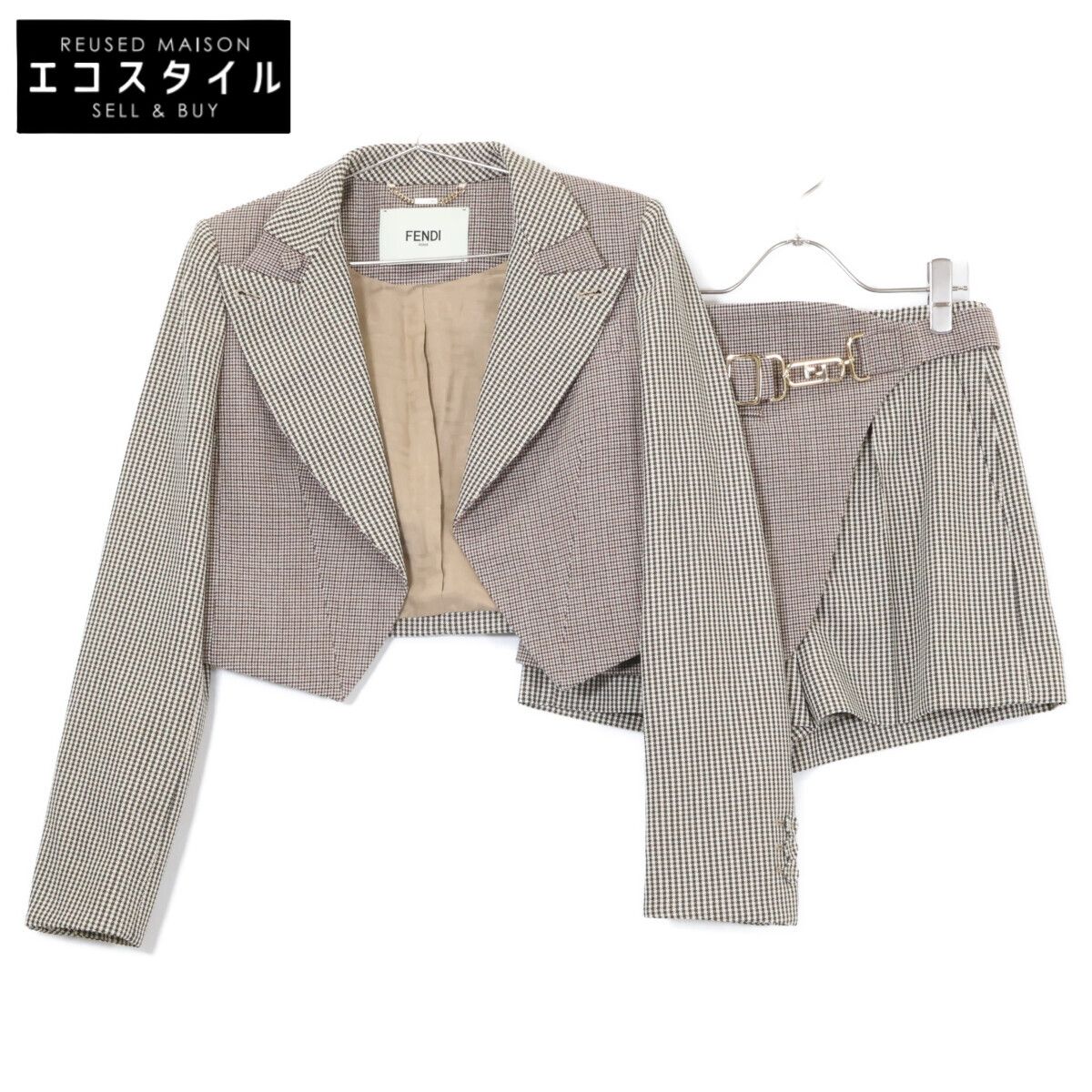 FENDI フェンディ 【美品/国内正規】FJ7292/FR6410 AKSM ガンクラブチェック ショートジャケット/ショートパンツ セットアップ 38/38