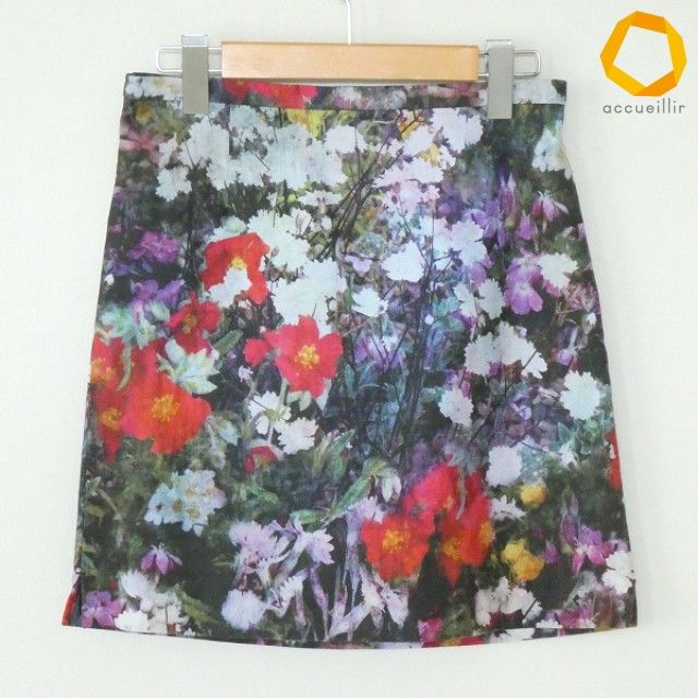 #a ポール・スミス PaulSmith スカート 38 赤 紫 白 緑系 マルチ ミニ 花柄 台形 綿 レディース [1006241] k01