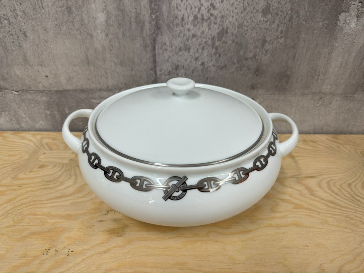 A-05004 HERMES エルメス シェーヌダンクル スープチューリン 蓋付きスープボウル A-05004 HERMES エルメス シェーヌダンクル スープチューリン 蓋付きスープボウル
