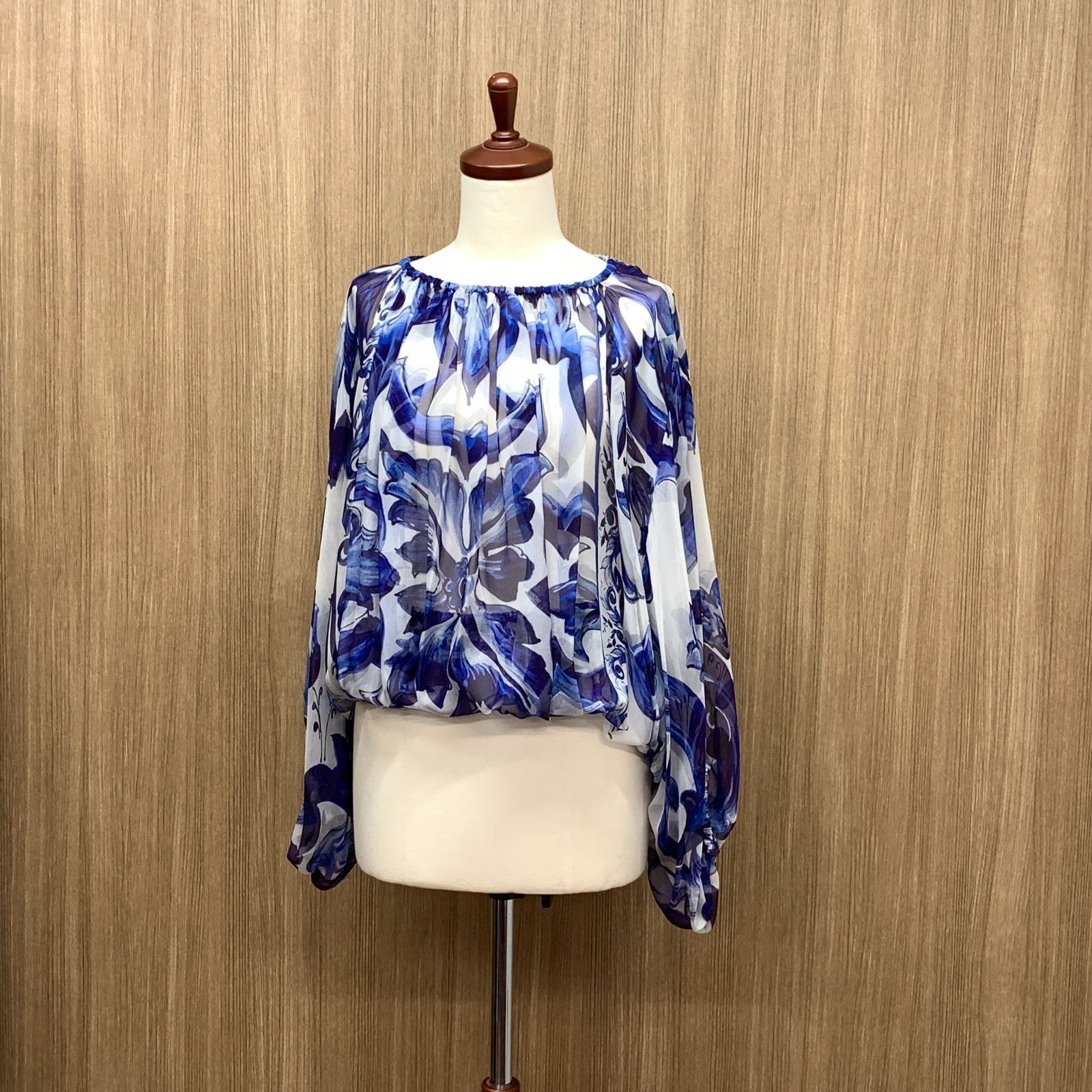 f001 L5 美品 Dolce & Gabbana ドルチェアンドガッバーナ シルク シースルー バルーンスリーブ 花柄 F72G7T HI1BJI 36サイズ