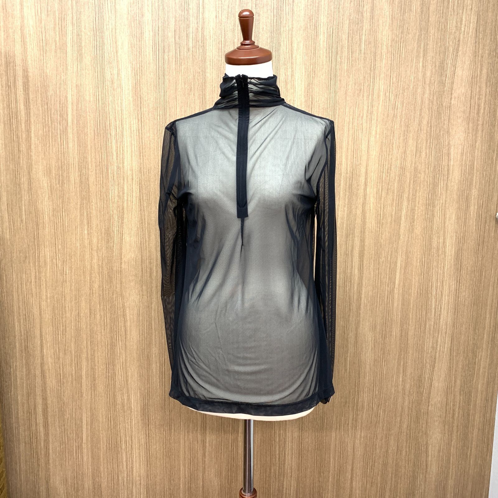 f001 L5 美品 ドルチェ&ガッバーナ ドルガバ DOLCE&GABBANA シアー シースルー ブラウス シャツ DG ロゴプレート ハイネック 長袖 ブラック
