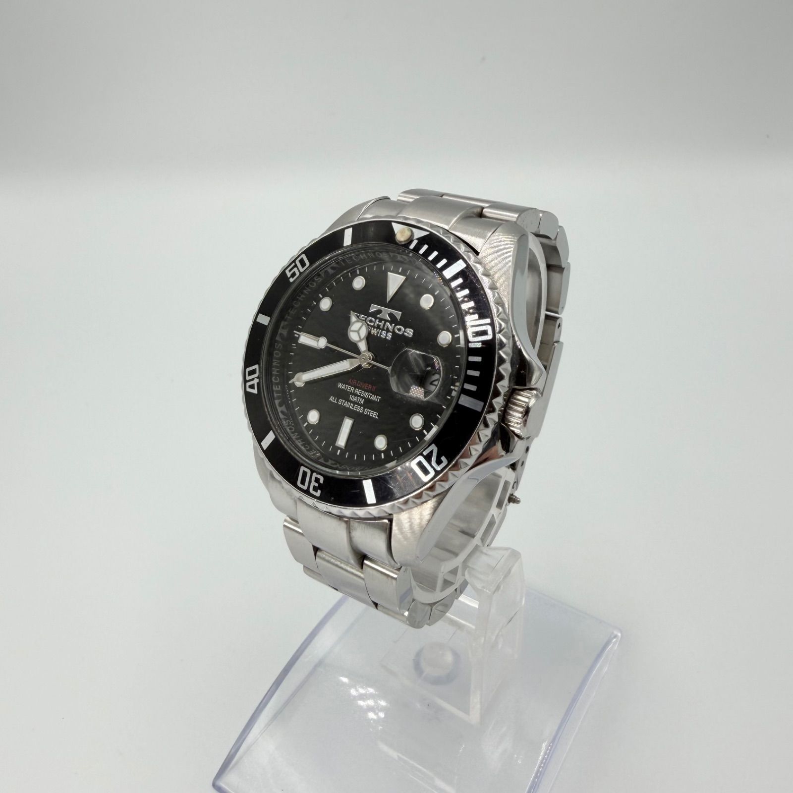 美品】TECHNOS テクノス 腕時計 TAM629 エアドライバー 黒文字盤 