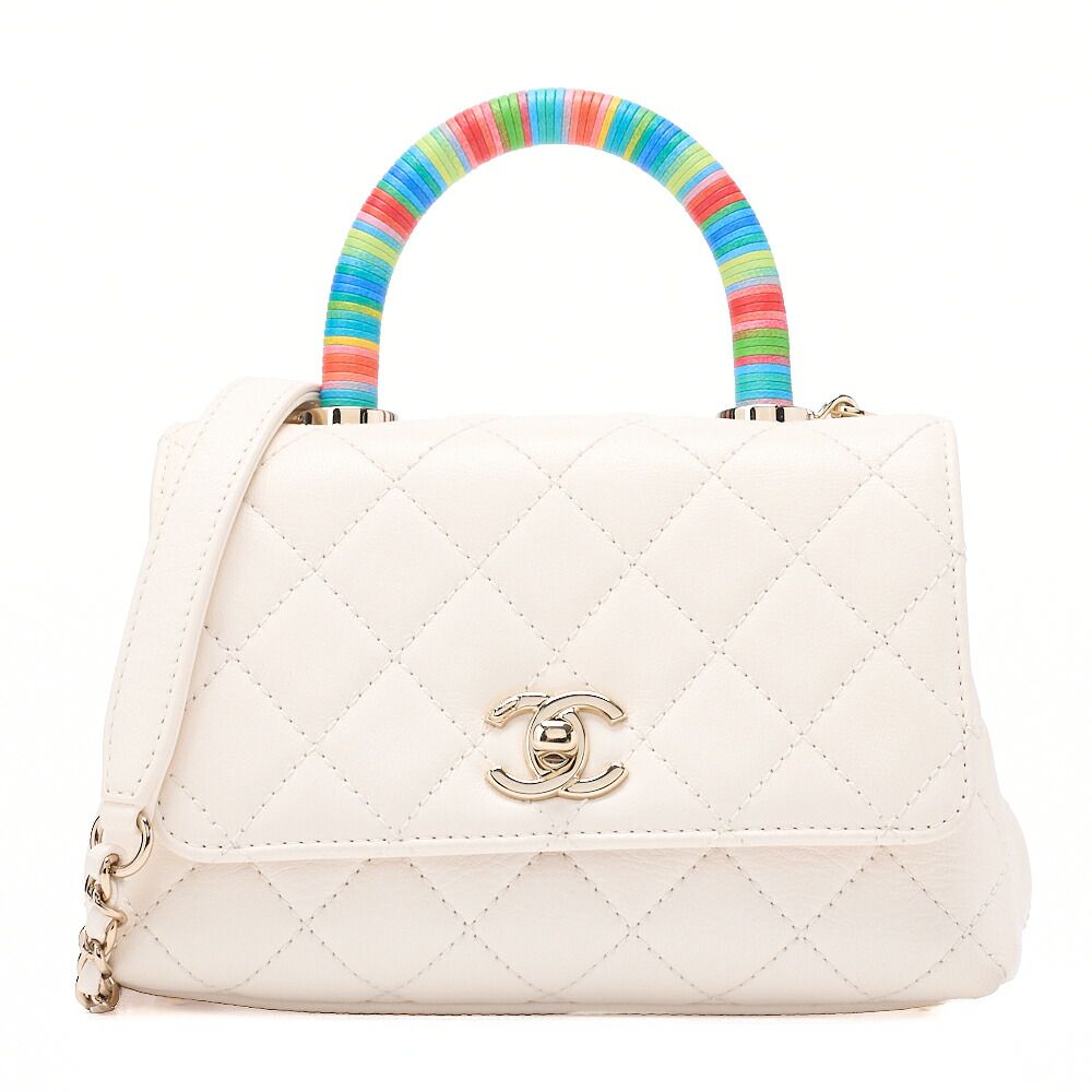CHANEL シャネル ショルダーバッグ マトラッセ ココハンドル ルXXS カーフスキン 2WAY ハンドバッグ 白xレインボーカラー ゴールド金具 レディースバッグ ブランド【中古】【送料無料】