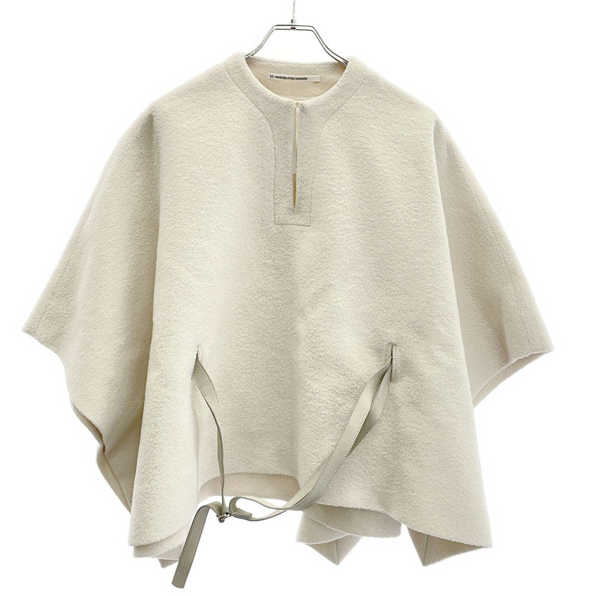 TENNE HANDCRAFTED MODERN テン ハンドクラフテッドモダン 24AW Angola wool poncho レザーベルテッド ポンチョ ケープ アイボリー F