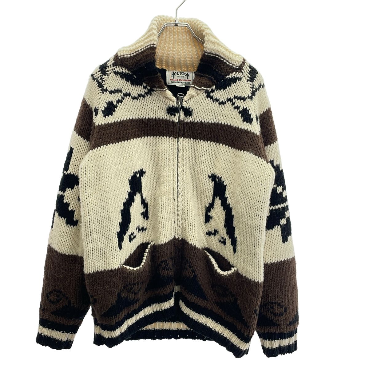 HOUSTON ヒューストン PENGUIN カウチンニットカーディガン 22140 ブラウン×ホワイト L HOUSTON ヒューストン PENGUIN カウチンニットカーディガン 22140