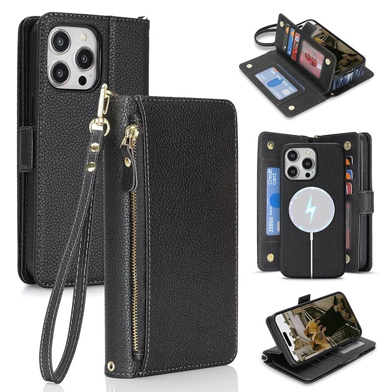 【新品】 Cavor 対応iPhone15 Pro Maxケース手帳型iPhone15 Pro Max MagSafeケース小銭入れストiPhone15 Pro Max着脱式 ケース着脱可能 背面ポケット付きアイフォン15Pro Max 財布型カバーカード収納
