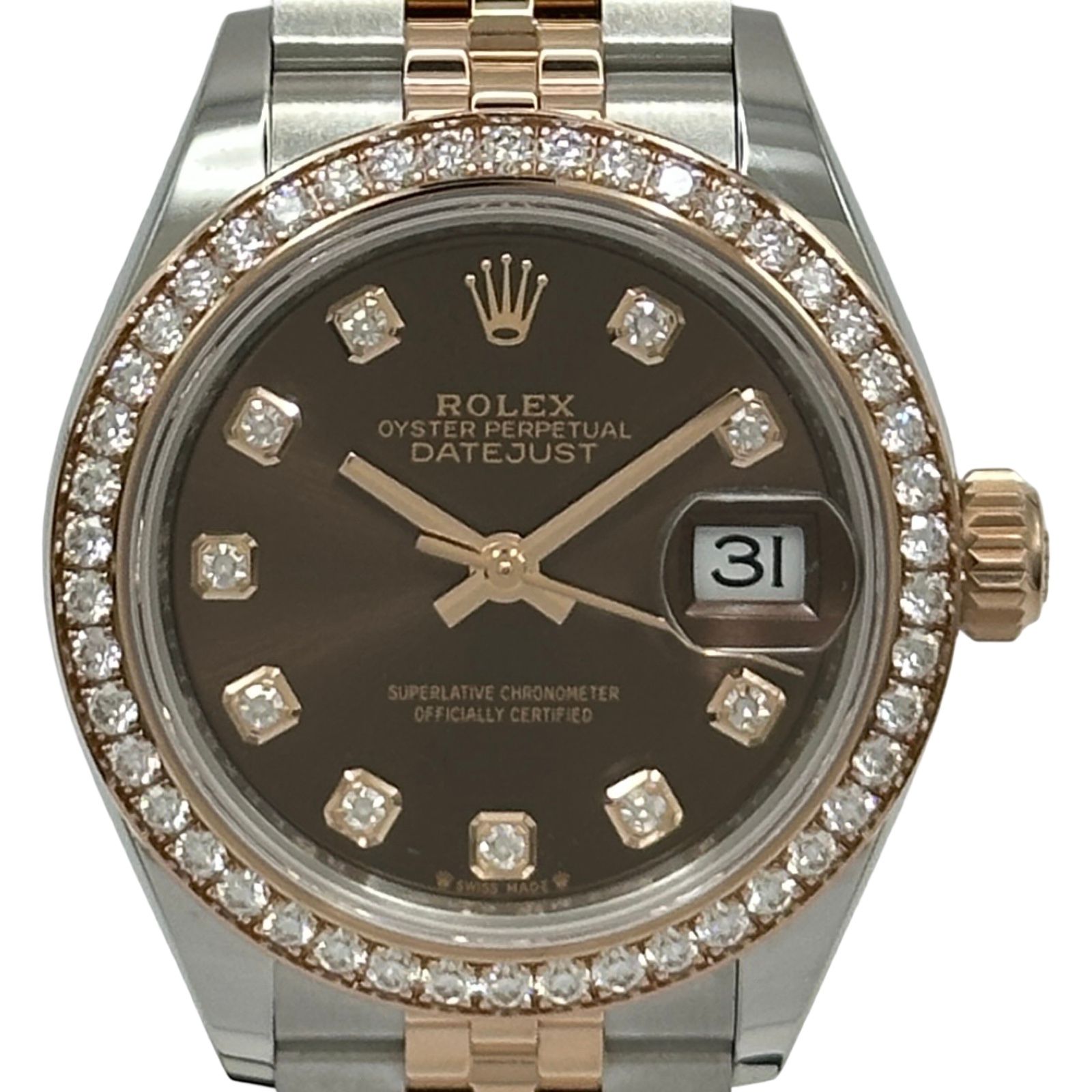 ロレックス ROLEX デイトジャスト28 279381RBR チョコレートブラウン ピンクゴールド/ステンレススチール 自動巻き レディース 腕時計