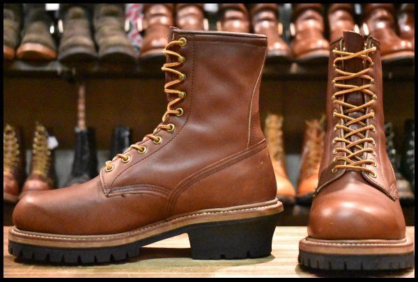 【8D 良品 PT91刺繍】レッドウィング 4418 ロガー 茶 ブラウン スチールトゥ ロング シンサレート付き ブーツ redwing HOPESMORE【GE271】