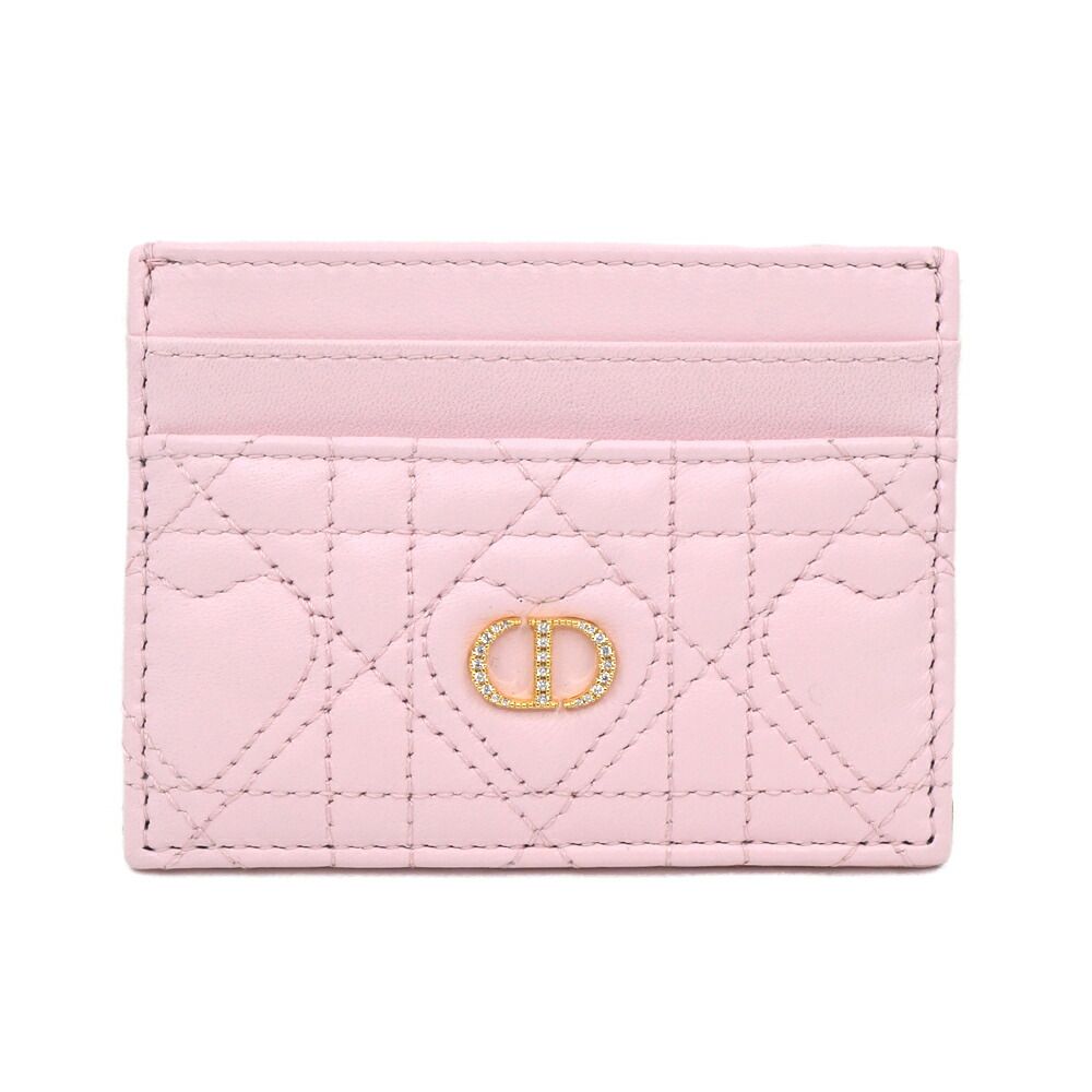 【栄】ディオール ロゴ ラインストーン カードケース ピンク ハートキルティング レザー ゴールド金具 小物 その他 箱