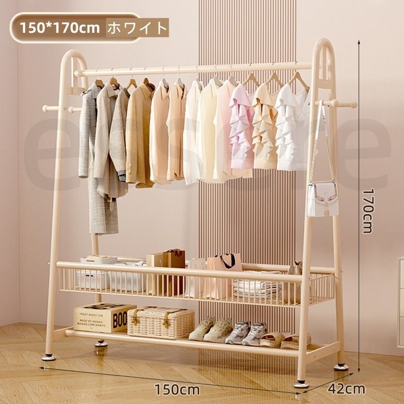 ハンガーラック 衣類収納ラック コートハンガー 150x170cm 洋服掛け パイプハンガー 室内用 寝室 リビング 省スペース 組み立て簡単 おしゃれ 2段ブラック