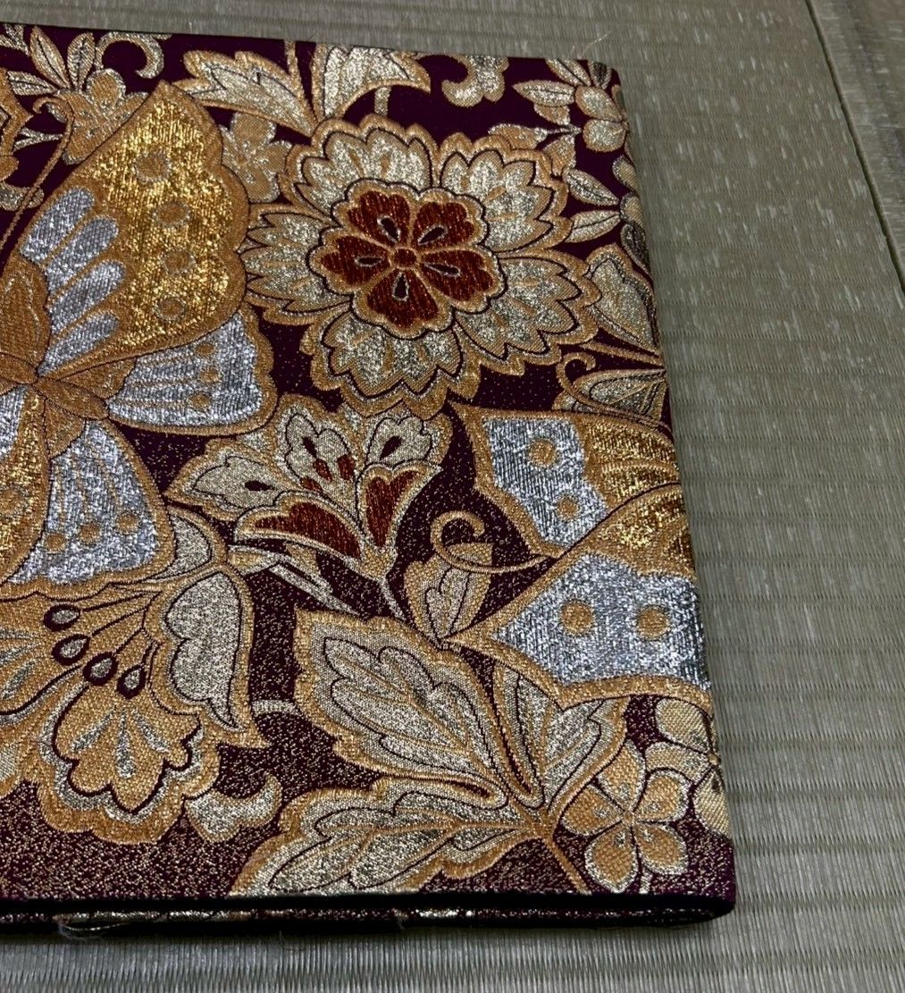 7 袋帯 留袖 訪問着 蝶 花柄 ボルドー 金 テーブルランナー Table