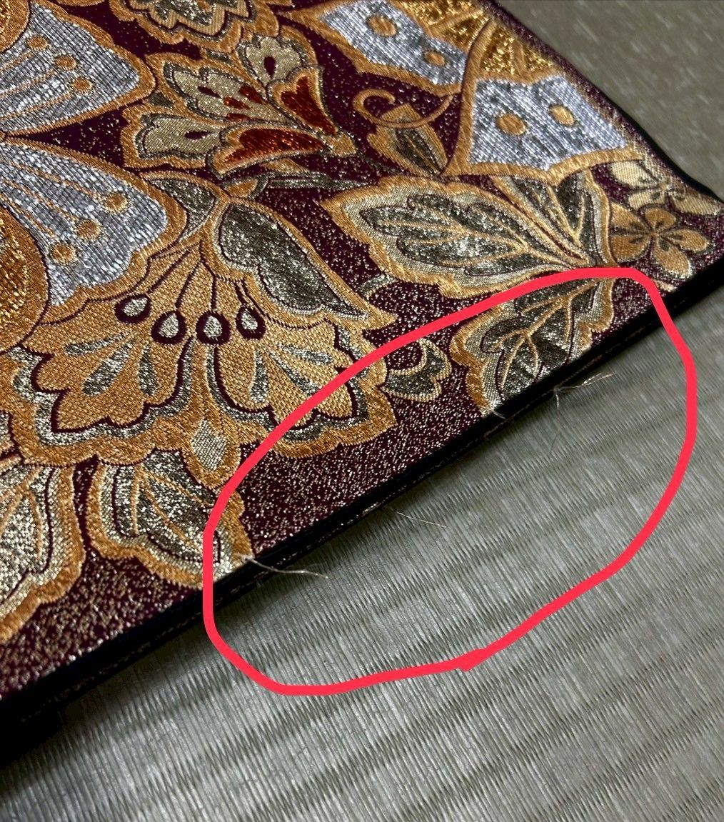 7 袋帯 留袖 訪問着 蝶 花柄 ボルドー 金 テーブルランナー Table