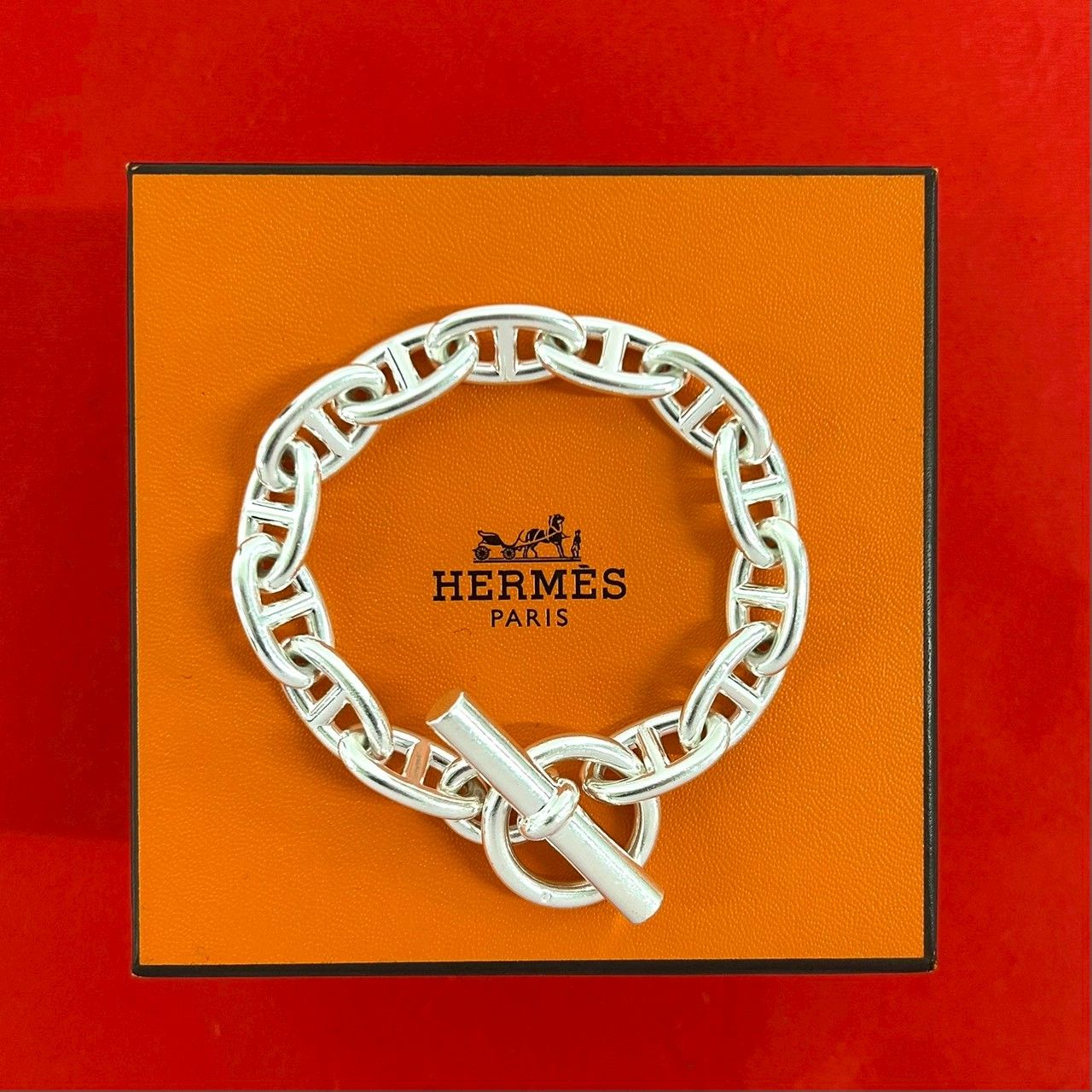 極 美品 保存箱付 HERMES エルメス シェーヌダンクル GM ブレスレット 