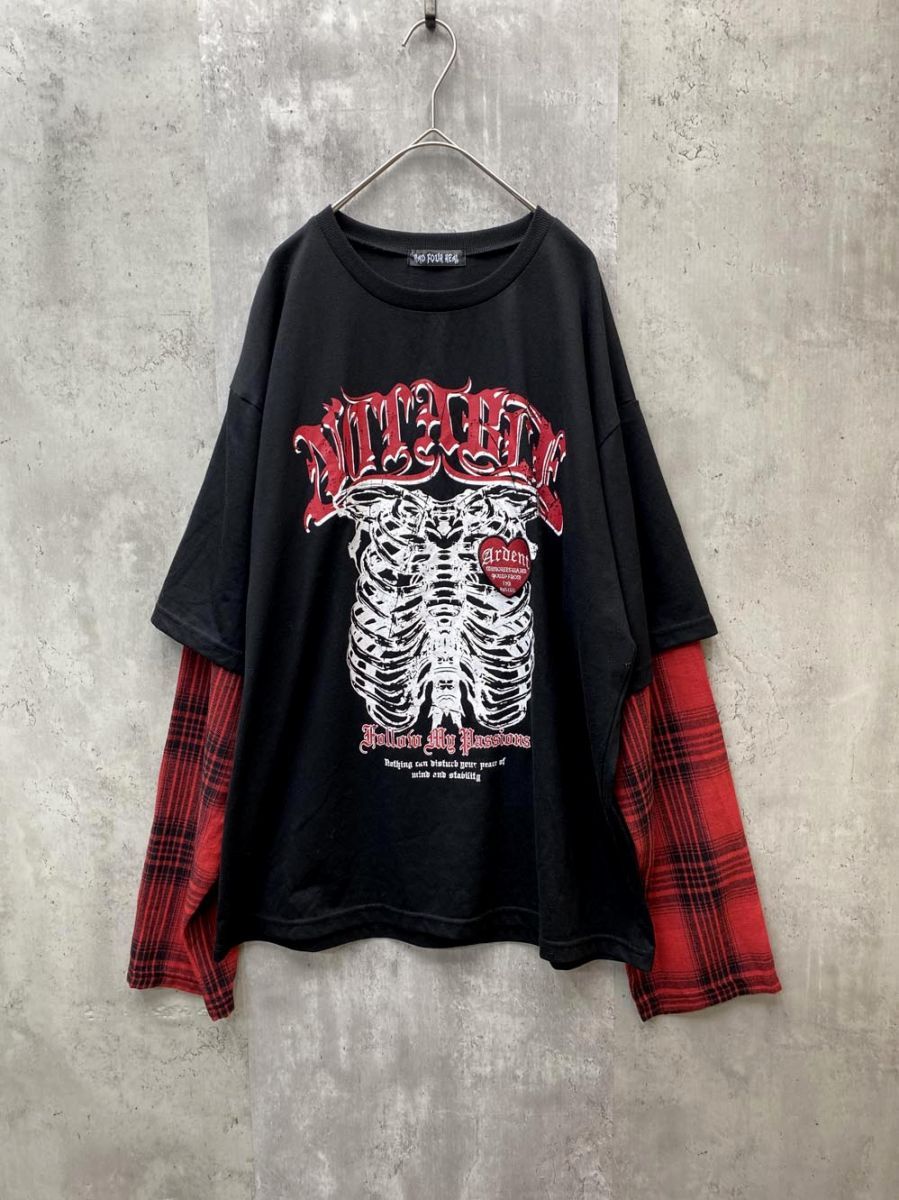 RAD FOUR REAL ラッドフォーリアル 骨 ドクロ チェック柄 レイヤード風