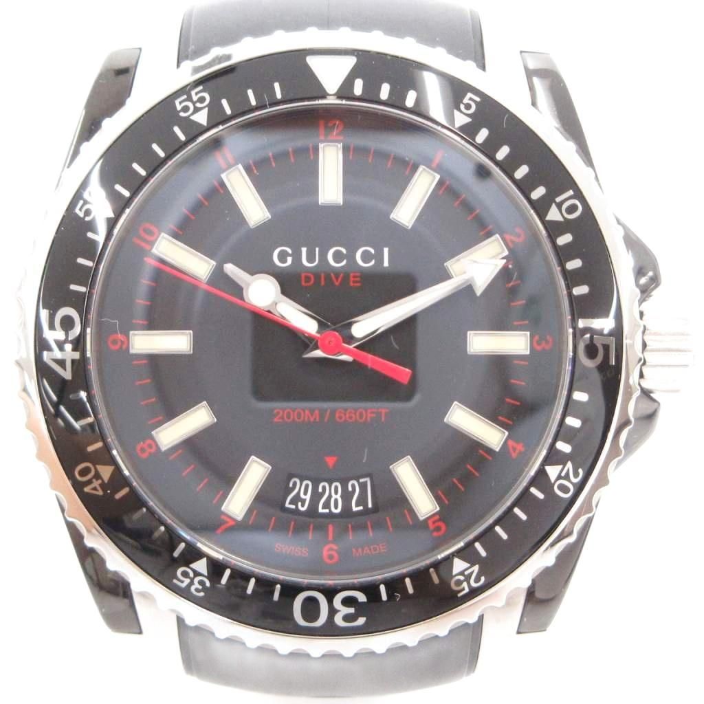 グッチ GUCCI DIVE ダイヴ 腕時計 クォーツ アナログ デイト ラバー 