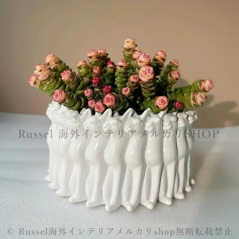 プランターポット 植木鉢 多肉鉢 小物入れ インテリア ネコ 猫 樹脂製 置物 シンプル おしゃれ アート ガーデニング 植物 庭 4-7