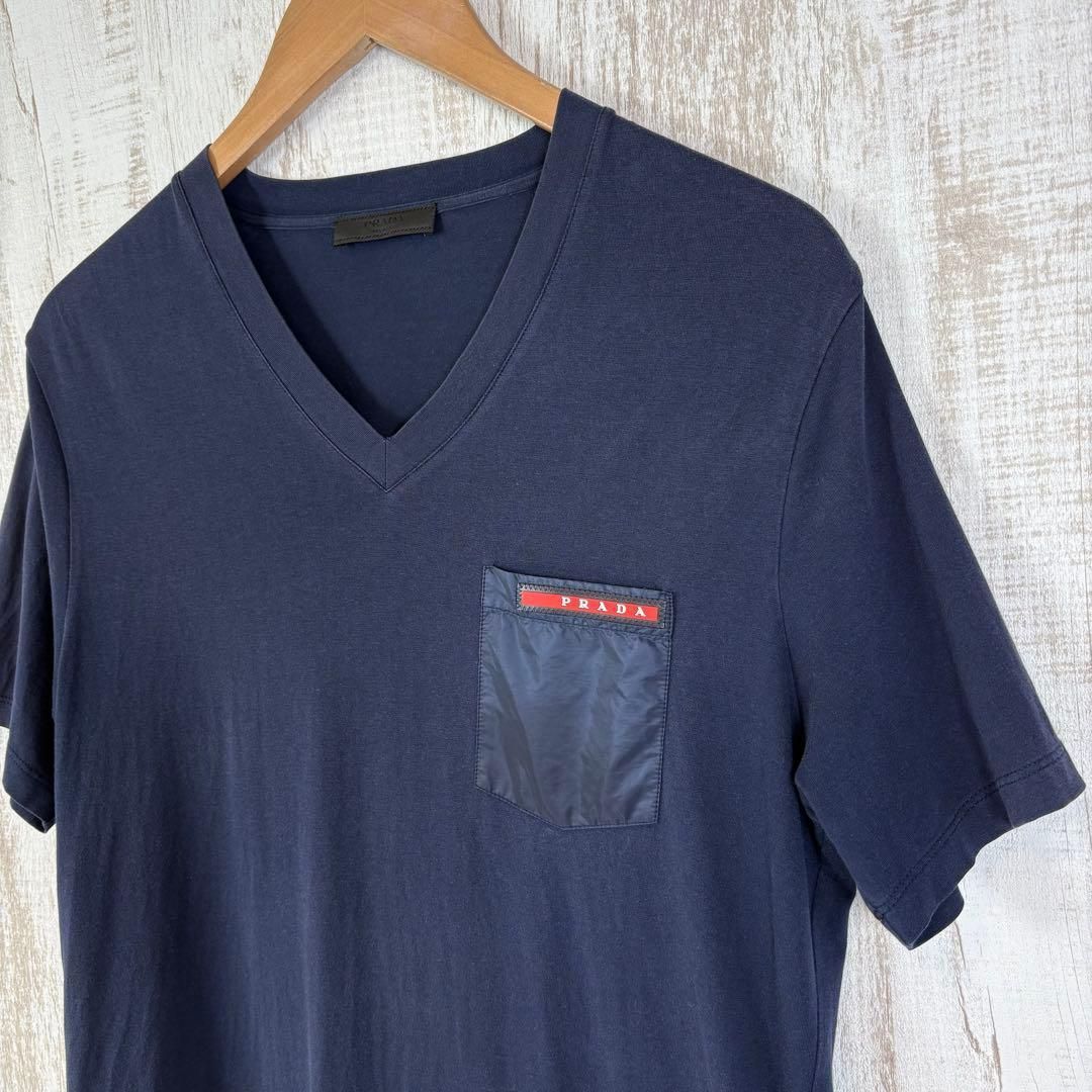 PRADA プラダ ラバーロゴ ポケット ナイロン切替 Vネック Tシャツ