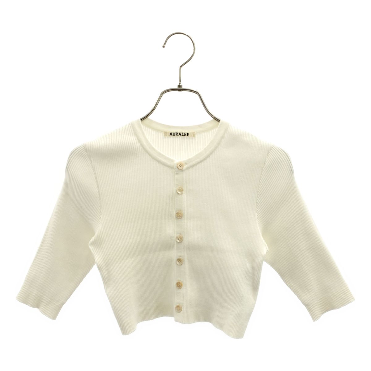 AURALEE / オーラリー | GIZA HIGH GAUGE RIB KNIT SHORT CARDIGAN クロップド カーディガン | 0 | ホワイト | レディース
