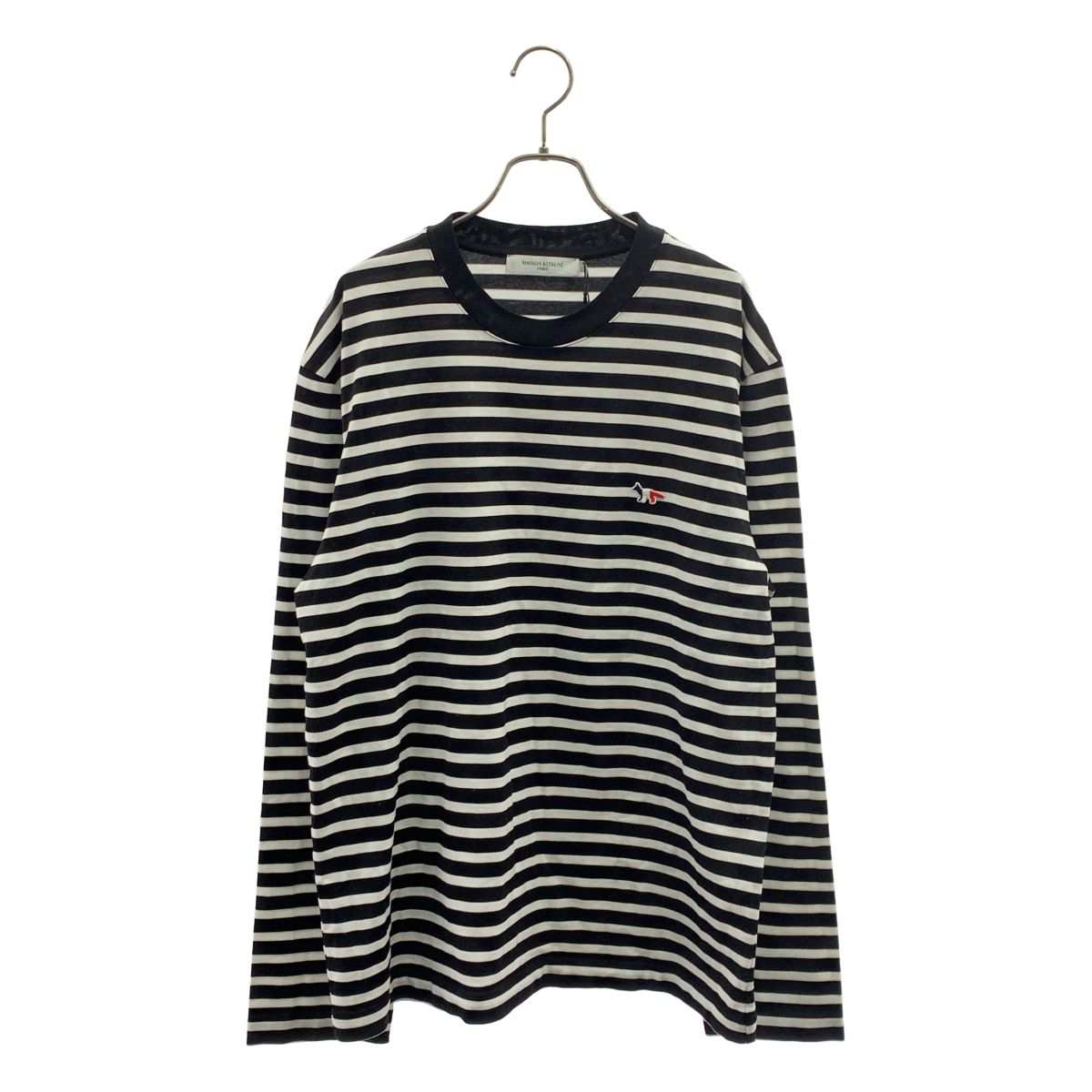 【美品】 MAISON KITSUNE / メゾンキツネ | TRICOLOR FOX PATCH CLASSIC MARIN TEE-SHIRT ボーダー カットソー | L | ブラック/ホワイト | メンズ