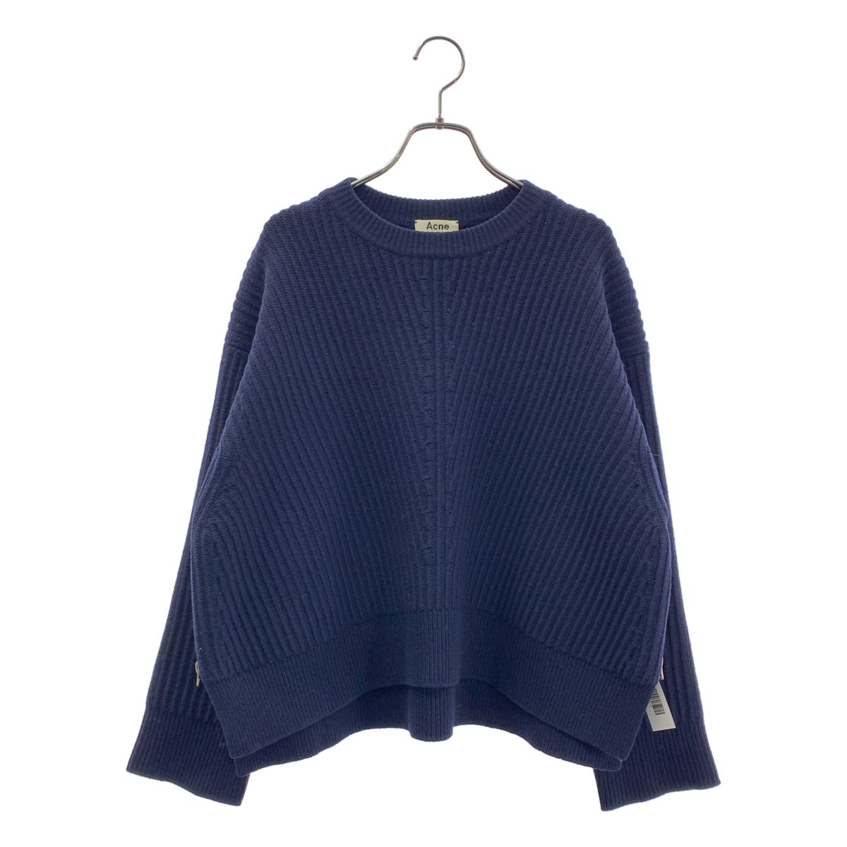 Acne Studios / アクネストゥディオズ | ウール ロゴサイドジップ スリット ニット セーター | S | ダークネイビー | メンズ Acne Studios / アクネストゥディオズ | ウール ロゴサイドジップ